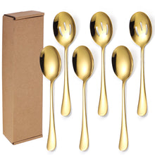 Lade das Bild in den Galerie-Viewer, 304 Stainless Steel Flatware Sets Service Spoon 6 PCs Spoon Public Colander Dish Color Gold
