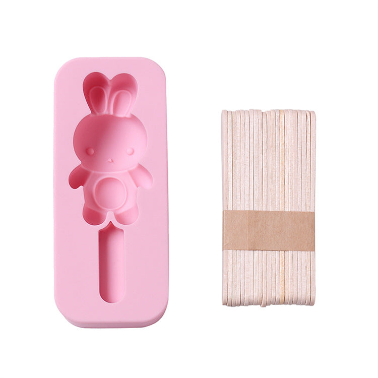 2PC Silicone Mold Rabbit Bear Shape Silicone Mold Ice Tray Ice Cream Stick Mold