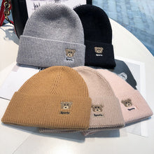 Load image into Gallery viewer, Warm Winter Knit Beanie Hats Autumn and Winter Bear Embroidery Wool Women Street Warm Ear Protection Male Unisex
