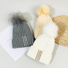 Load image into Gallery viewer, Warm Winter Knit Beanie Hats Outdoor Fur Ball Rhinestone Hat Autumn and Winter  Korean Style Unisex
