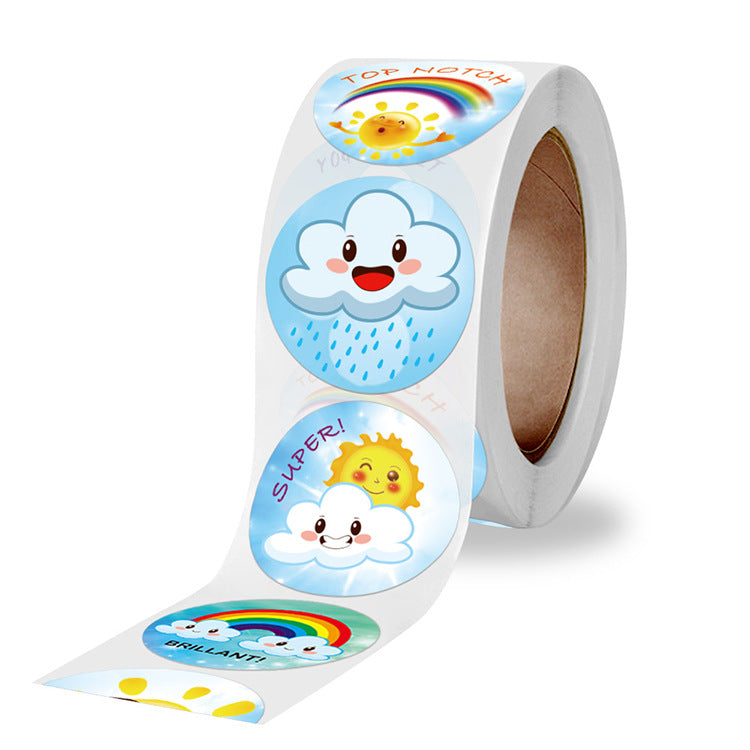 2x500pcs Xmas Christmas  Stickers Roll Label 6 Patterns Rainbow White Cloud Sun Stationery Gift Reusable Adhesive