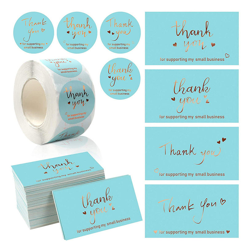 2x500pcs Christmas Xmas Blue Bronzing Love Heart Thank You Card Stickers Suit tape