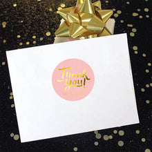 Load image into Gallery viewer, 2x500pcs Xmas Christmas  Stickers Roll Label Pink and Bronze Thank You  You Order Wedding Goods Baking
