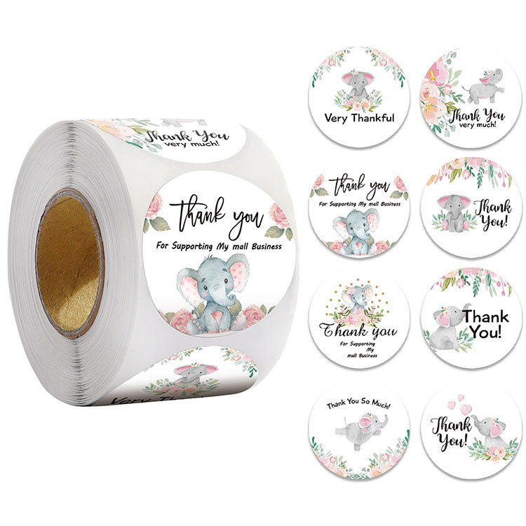 3x500pcs Xmas Christmas Stickers Roll Label 8 Kinds of Big and Small Elephant Thank You Self- Gift Sealing