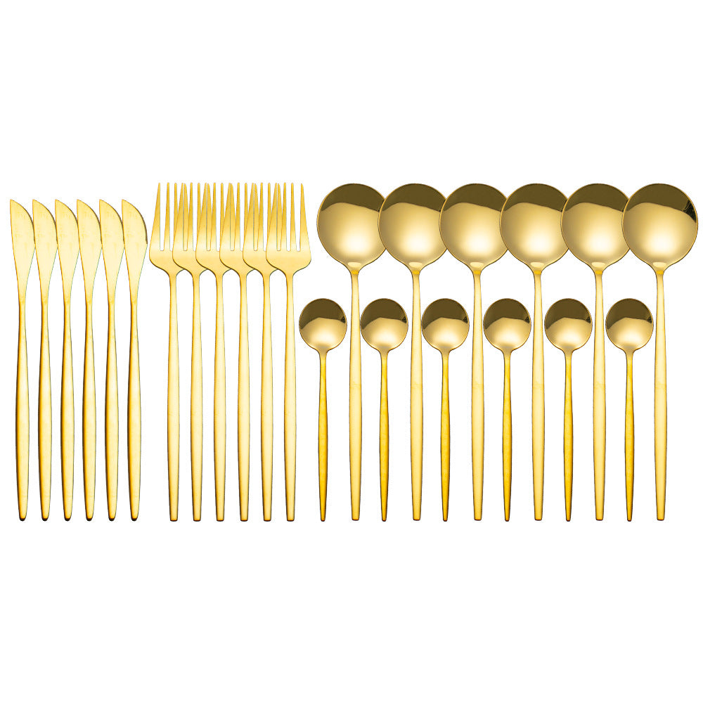 304 Stainless Steel Flatware Sets 24-Piece Set Table Knife Gold Mirror Polished Spoon Fork