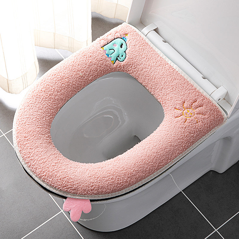 3pcs Toilet Seat Cover Pads Zipper Household Winter Thicker    Washer Waterproof Plush