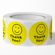Load image into Gallery viewer, 2x500pcs Xmas Christmas Yellow round Smiling Face Thank You Gift Sticker Sealing Label
