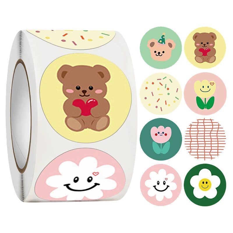 2x500pcs Christmas Xmas Bear Smiling Face Flower Children Reward Encourage Chinese and English Label Sticker tape