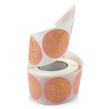 Load image into Gallery viewer, 2x500pcs Xmas Christmas  Stickers Roll Label Pink Background Gold Flower Thank You Gift Seal Stick  Paper Adhesive Tape
