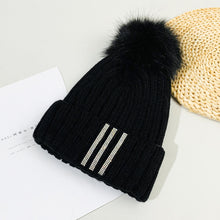 Load image into Gallery viewer, Warm Winter Knit Beanie Hats Outdoor Fur Ball Rhinestone Hat Autumn and Winter  Korean Style Unisex
