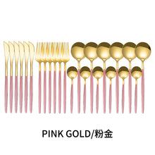Lade das Bild in den Galerie-Viewer, 304 Stainless Steel Flatware Sets 24-Piece Set Table Knife Gold Mirror Polished Spoon Fork
