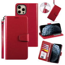Load image into Gallery viewer, Red and Black Leather Flip Phone Case with Lanyard for iPhone13 Pro Max/Pro/Mini
