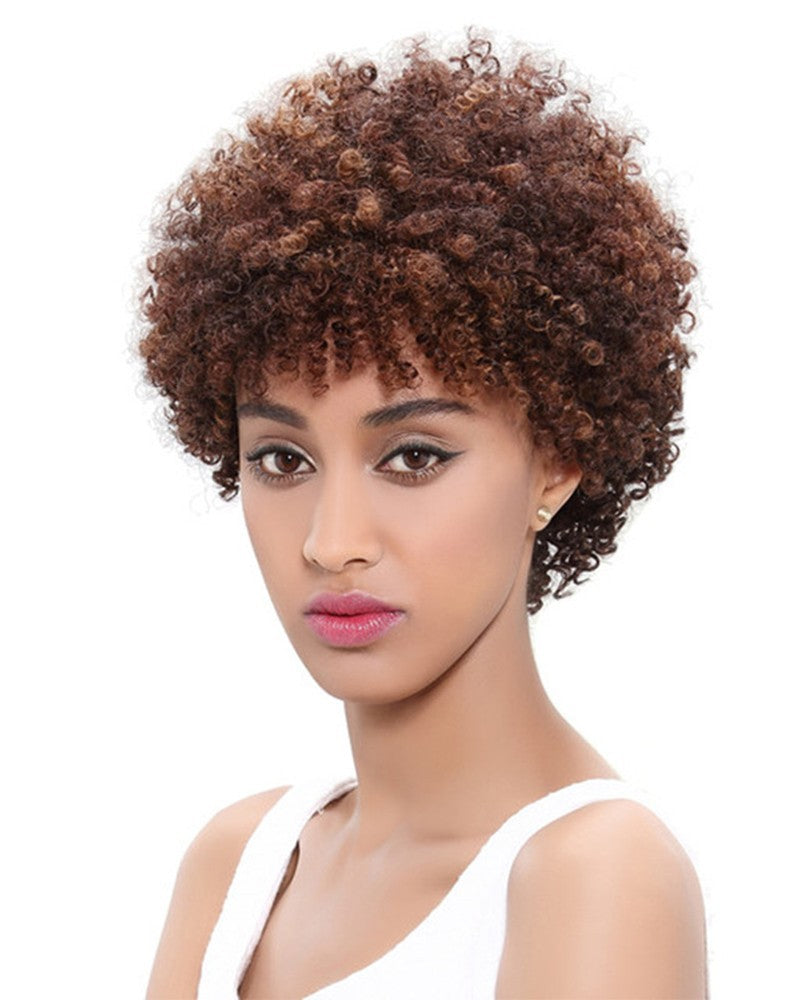 Women Wig Small Curly Hair Fluffy Mixed Color Short Hair
