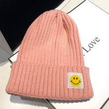 Lade das Bild in den Galerie-Viewer, Warm Winter Knit Beanie Hats Rosex round Face Winter Wool Women Patch Smiley Face Korean Style All-Match Unisex
