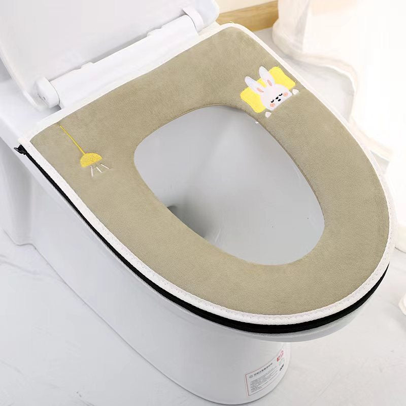3pcs Toilet Seat Household Plush Thickened Zipper Four Seasons  Waterproof Cute Toilet Seat Cover