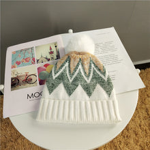 Lade das Bild in den Galerie-Viewer, Warm Winter Knit Beanie Hats Autumn and Winter Imitation Rabbit Fur Line Korean Striped Casual Cute Unisex
