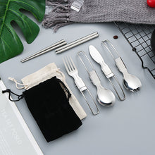 Lade das Bild in den Galerie-Viewer, 304 Stainless Steel Flatware Sets 5pcs/set Spoon Fork Chopsticks Half Folding Outdoor Picnic Travel Portable Foldable
