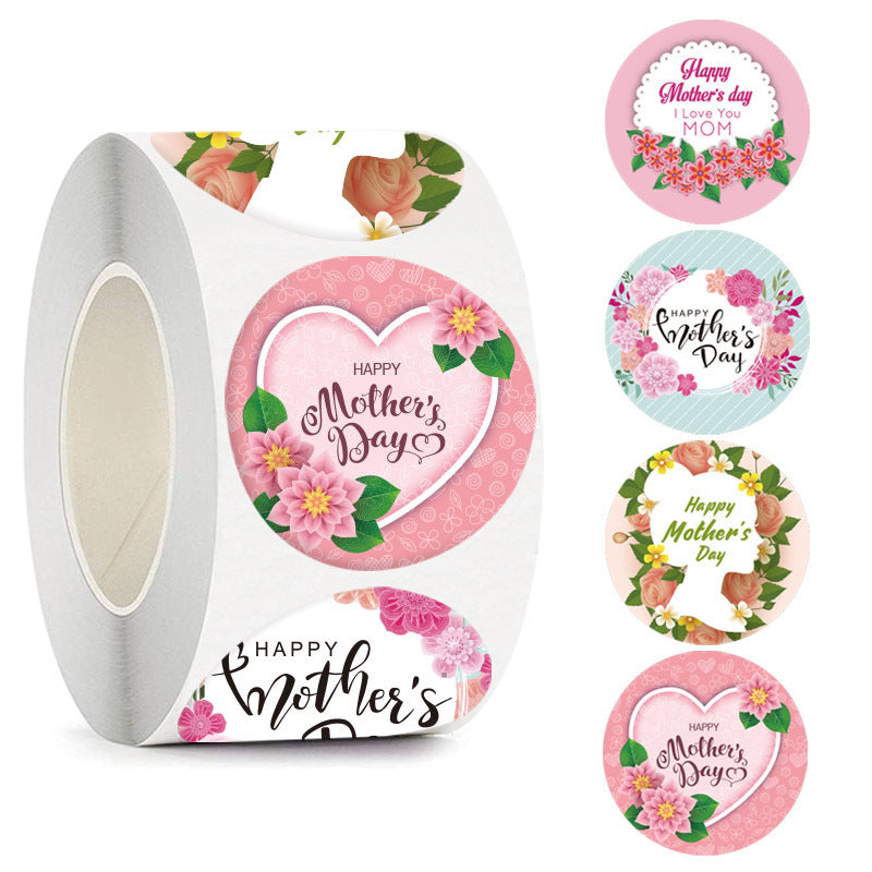 2x500pcs Christmas Xmas HAPPY MOTHER'S Day Mother's Day Stickers Fresh Pink Floral Label tape