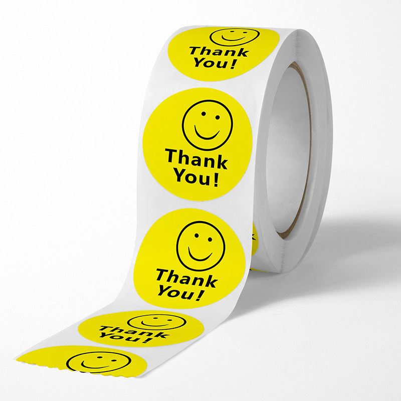2x500pcs Xmas Christmas Yellow round Smiling Face Thank You Gift Sticker Sealing Label