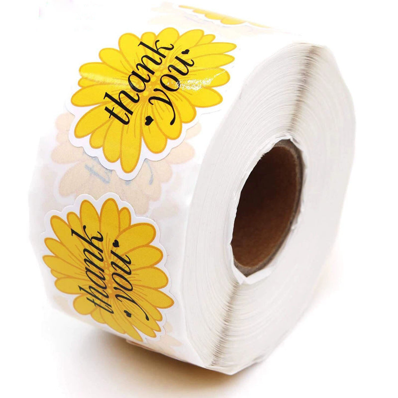 2x500pcs Christmas Xmas Roll-up Special-Shaped Yellow Daisy Petals Thank You Sticker Self-Adhesive Gift Label tape