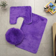 Load image into Gallery viewer, 3pcs Toilet Seat Cover Pads Cashmere-like Carpet Solid Color Bathroom Bathtub  Set Silk Wool Floor  Non-Slip  Plush
