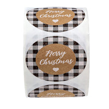Load image into Gallery viewer, 2x500pcs Xmas Christmas  Stickers Roll Label  Black and White Plaid Merry  Gift
