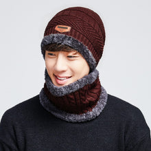 Load image into Gallery viewer, Warm Winter Knit Beanie Hats Scarf Two-Piece Set Men and Women Windproof Thickening Fleece Lined Unisex
