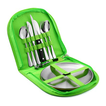 Lade das Bild in den Galerie-Viewer, 304 Stainless Steel Flatware Sets Double Portable Outdoor Picnic Bag Tableware
