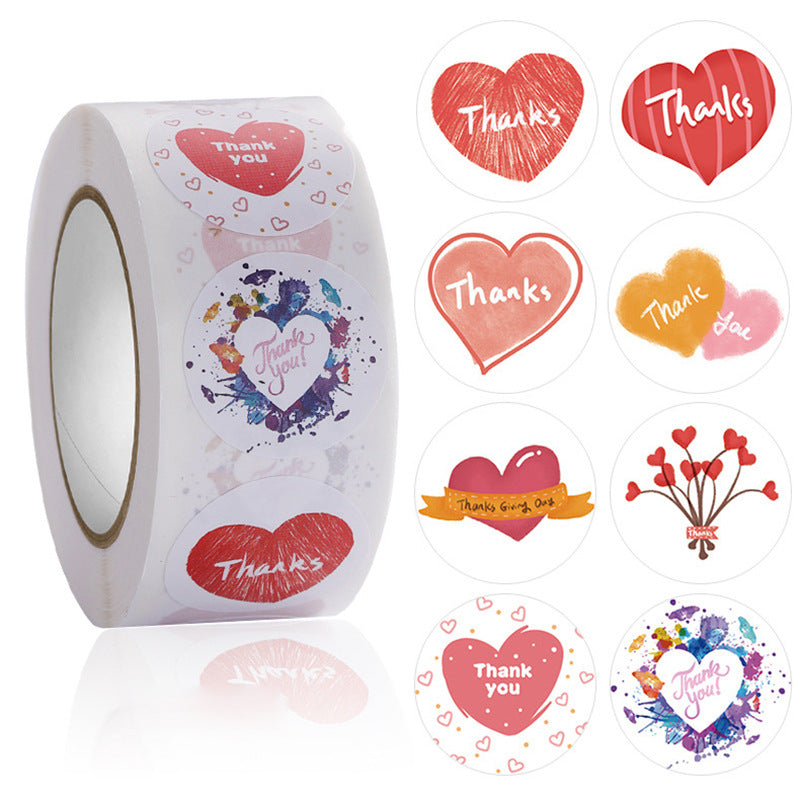 2x500pcs Christmas Xmas Flower Packaging Sealing Label I Love You Heart-Shaped Valentine's Day Gift Sticker tape