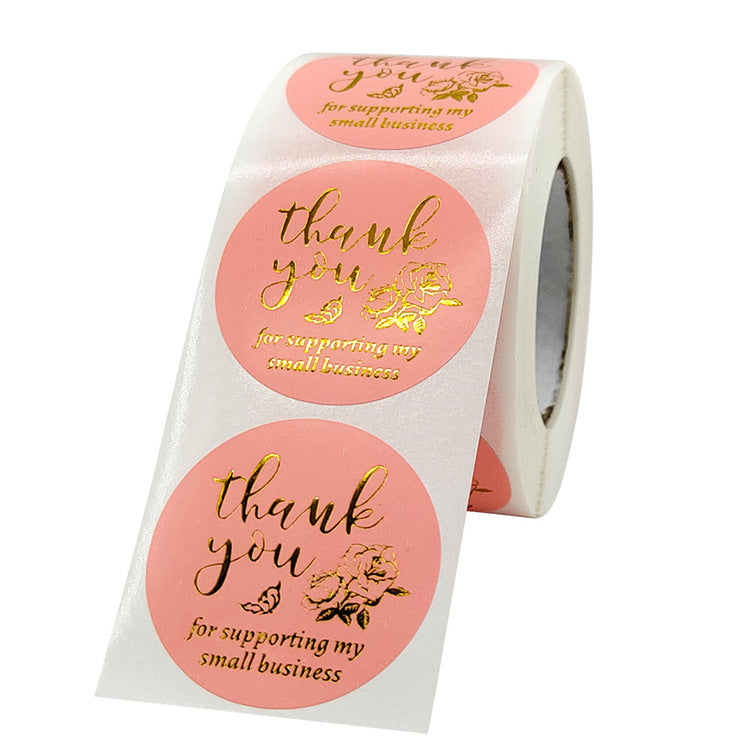 2x500pcs Xmas Christmas  Stickers Roll Label Pink Background Gold Flower Thank You Gift Seal Stick  Paper Adhesive Tape