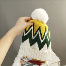 Lade das Bild in den Galerie-Viewer, Warm Winter Knit Beanie Hats Autumn and Winter Imitation Rabbit Fur Line Korean Striped Casual Cute Unisex
