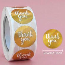 Load image into Gallery viewer, 2x500pcs Christmas Xmas Round Red Yellow Gold Silver Blue with Mickey-Point Flash Laser Thank You Stickers tape

