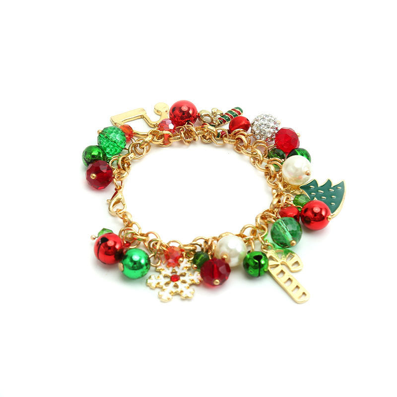 3PCs Christmas Bracelet Hanging Pearl Bell Rhinestone Ball Alloy Children's Day Gifts for Girls