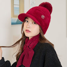 Lade das Bild in den Galerie-Viewer, Warm Winter Knit Beanie Hats Women's Autumn Wool Cute Wild Scarf Set Fleece-Lined Thickened Unisex
