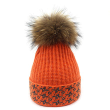 Lade das Bild in den Galerie-Viewer, Warm Winter Knit Beanie Hats Autumn and Winter New Raccoon Fur Ball Women's Silver Silk Thermal Head Cover Unisex
