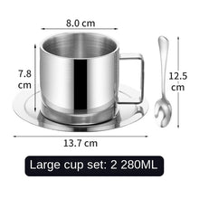Lade das Bild in den Galerie-Viewer, 304 Stainless Steel Coffee Cup Set Coffee Cup, Dish and Spoon Double Layer
