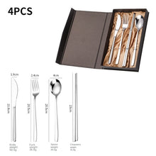 Lade das Bild in den Galerie-Viewer, 304 Stainless Steel Flatware Sets Portable Knife Fork Spoon Chopsticks Gift Box Golden 2Pcs/4PCs
