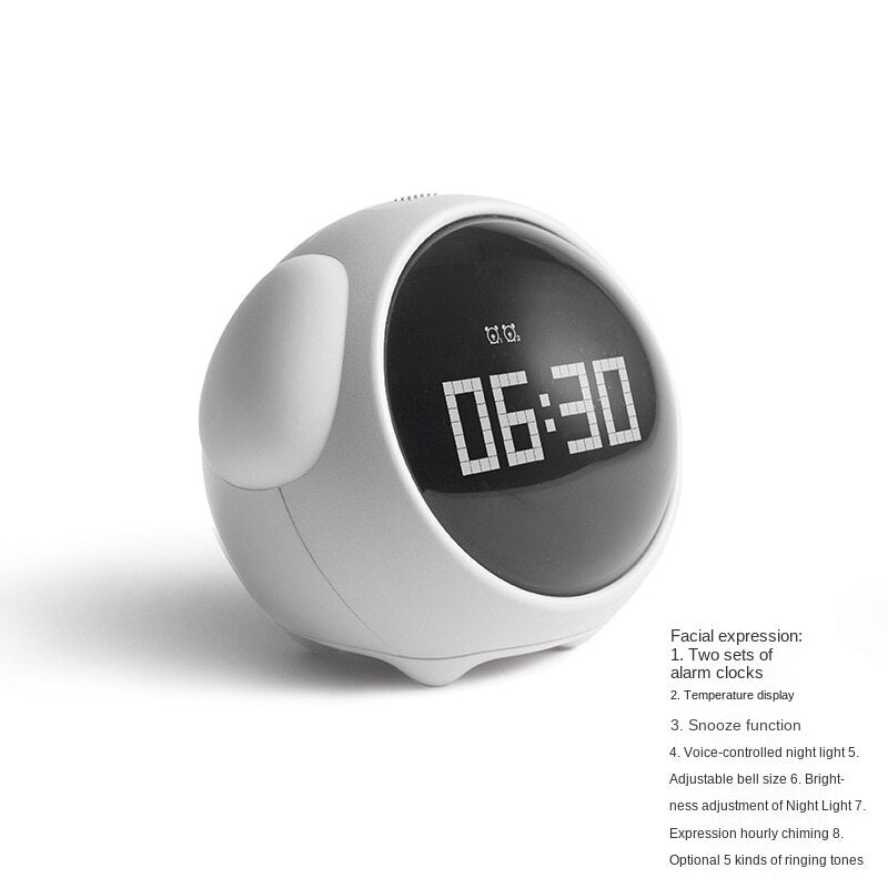 Smart Multi-Function Alarm Clock LED Display round Expression Voice-Controlled Night Light for Children