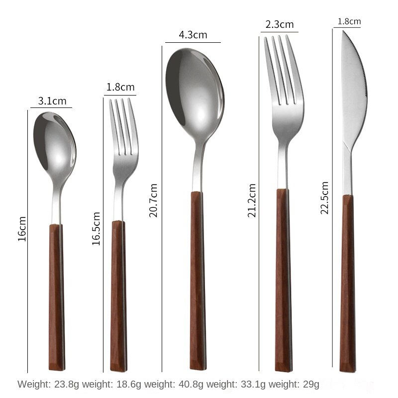 304 Stainless Steel Flatware Sets 5PCs Marble Wooden Handle Square Handle Western Food/Steak Knife Fork Spoon