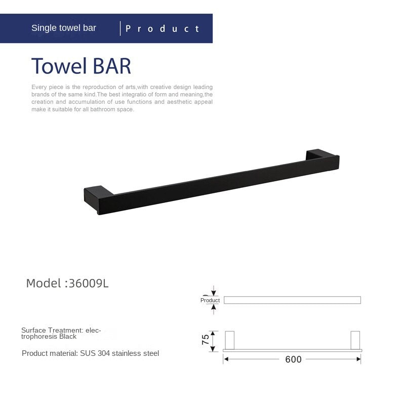 304 Black Bathroom Pendant Set Tissue Rack Towel Rack Wall-Mounted Storage Rack