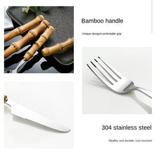 Lade das Bild in den Galerie-Viewer, 304 Stainless Steel Flatware Sets 4PCs Bamboo Handle Knife, Fork and Spoon Tea Spoon
