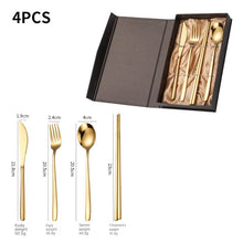 Lade das Bild in den Galerie-Viewer, 304 Stainless Steel Flatware Sets Portable Knife Fork Spoon Chopsticks Gift Box Golden 2Pcs/4PCs
