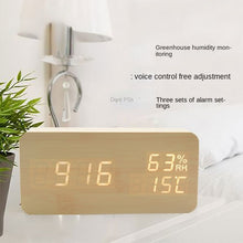 Load image into Gallery viewer, Smart Multi-Function Alarm Clock LED Display Wooden Clock Home Voice-Activated Luminous
