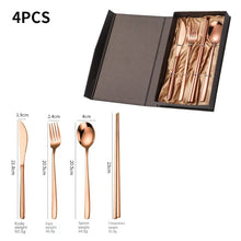 Lade das Bild in den Galerie-Viewer, 304 Stainless Steel Flatware Sets Portable Knife Fork Spoon Chopsticks Gift Box Golden 2Pcs/4PCs
