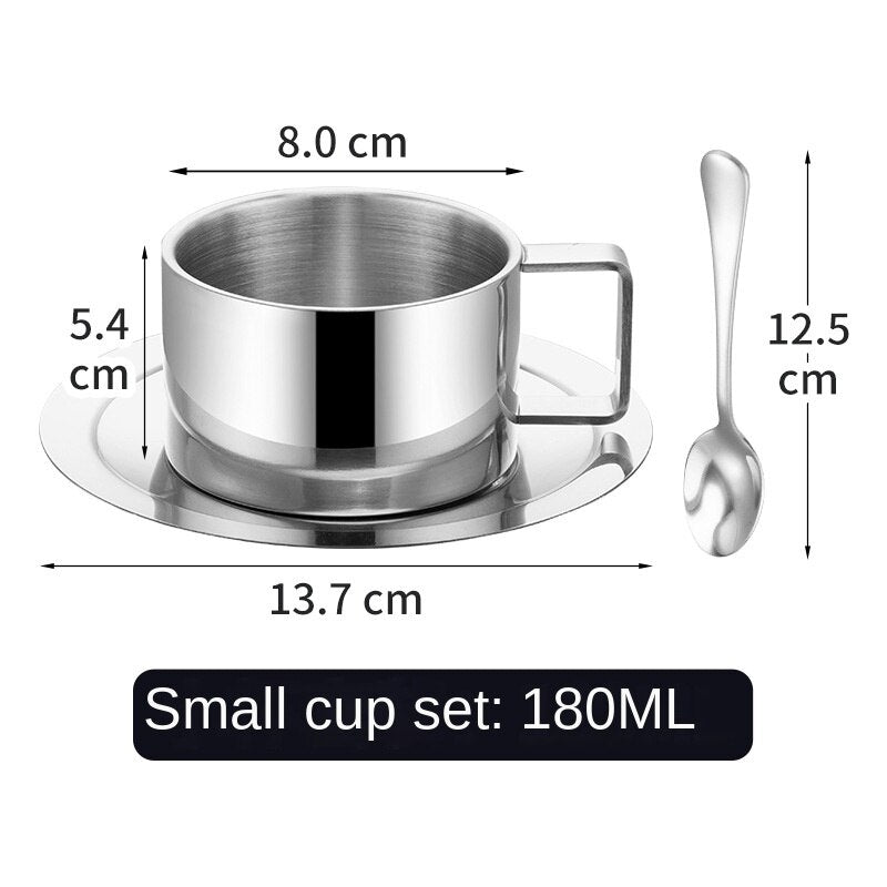 304 Stainless Steel Coffee Cup Set Coffee Cup, Dish and Spoon Double Layer