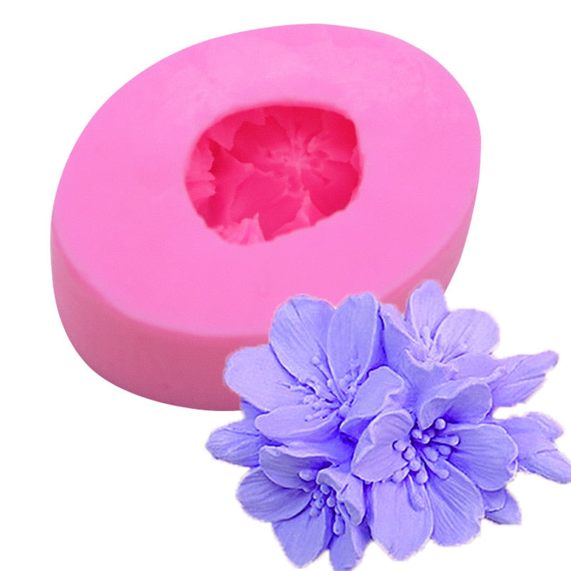 3D 4 Peach Blossom Plum Blossom Flower Silicone Mold for Home Homemade Soap Aromatherapy Candle Cake Decoration