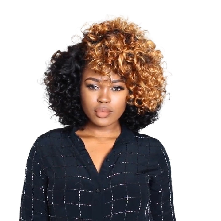 Women Wig Black T Brown Afro Small Curly Hair Short W102