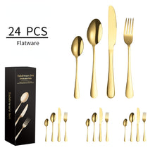 Lade das Bild in den Galerie-Viewer, 304 Stainless Steel Flatware Sets Western Tableware Four Components 24PCs Knife Spoon Fork Tea Spoon Golden
