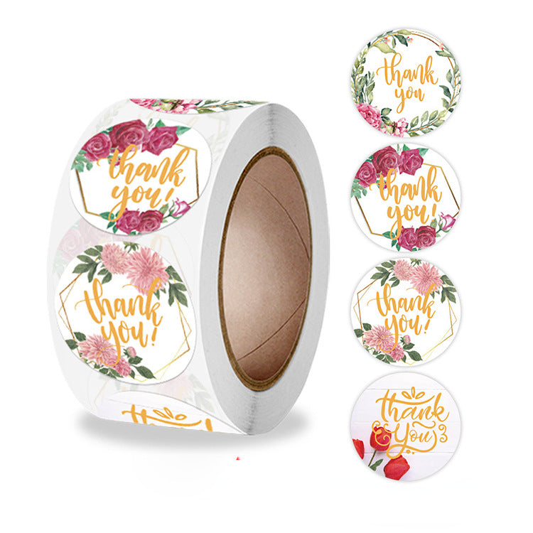 2x500pcs Xmas Christmas  Stickers Roll Label 4 Design Floral Thank You Gift Decoration Letter Seal