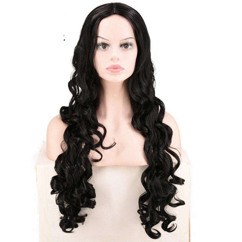 Women Wig Black Long Curly Medium Large Wave Wig W215